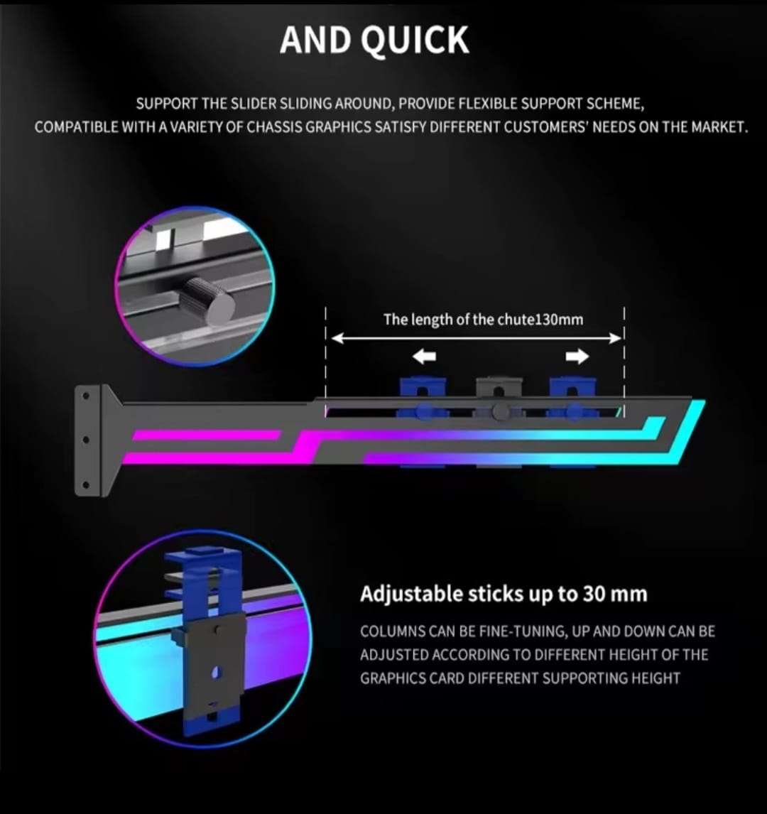 3PIN Graphics Card GPU Bracket with Built-in 5V ARGB Strip, Adjustable Length and Height ( Open Box ) - Image 3
